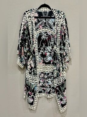 Roffe Floral Kimono with Lace Inserts